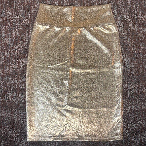 Dresses & Skirts - Rose gold stretch metallic pencil skirt abstract pattern on metallic small